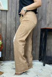 S013 Scratch on the knee tan jean long straight women pants