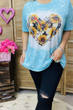 DLH13771 Cow & sunflower heart printed short sleeve women top