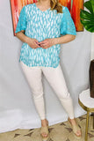 BQ15925 White leopard printed short bell sleeve w/mint lace women tops