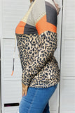 YMY12331 Leopard and part of orange multi color printed w/hoodie with string long sleeve women tops(AS4)