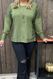 Western Green & lace patchwork long sleeve women's boutique tops GJQ15536 (AS7)