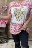 DLH12146 Leopard hearts & Aztec printed short sleeve women tops