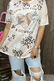 XCH14648 A COWBOY heart & arrow leopard printed short sleeve women top