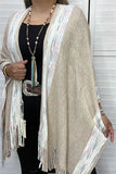 TTY11095 Beige & multi color shawl w/tassels for women