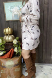 GJQ15670 Cheetah printed knitted sweater long sleeve women dress w/side pockets