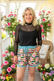 Striped leopard & roses printed women shorts w adjustable waist strap DLH11721 IS20