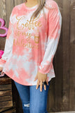 XCH14621 Glitter "Coffee is my Valentine" long sleeve coral tie-dye women top