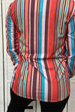 GJQ8549 Serape & leopard v-neck cut long sleeve top w front pocket (DS12)