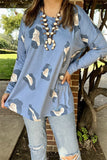 GJQ14724 Blue leopard tighten long sleeve women blouse/tops(CS1)