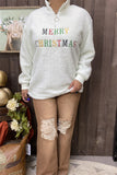 BQ15440 "MERRY CHRISTMAS"words embroidery white polyester fur w/zipper long sleeve women top/sweatshirt