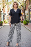 Black short sleeve top & wide leg pant 2pc women set GJQ16908 IS6