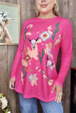 XCH14126 Cactus&bull Western printed fuchsia long sleeves women tops wholesale( IS17 )