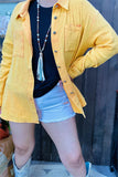 XCH15255 Yellow solid color w/front pockets w/buttons long sleeve women shirt