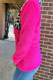 BQ15491 Leopard printed fuchsia solid color velvet long sleeve w/zipper women tops