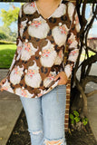 XCH15695 Santa Claus&leopard  printed for Christmas holiday long sleeve women brown tops