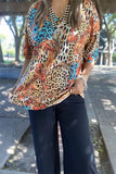 XCH15732 Paisley&leopard multi color printed short sleeve women blouse