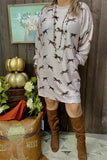 GJQ15670 Cheetah printed knitted sweater long sleeve women dress w/side pockets