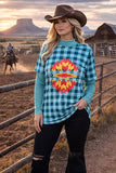 T-shirt suppliers Blue checkered & aztec printed short sleeve women tops XCH12304 (FS12)