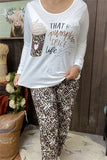 BQ15518 "That pumpkin spice life "graphic printed long sleeve top&leopard printed pants women pajamas sets