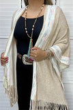 TTY11095 Beige & multi color shawl w/tassels for women