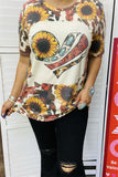 DLH12411 Sunflower&Jewel/Paisley hearts multi color print short sleeve women top