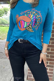 DLH8330 Wholesale Happy Thanksgiving y'all serape/leopard printed turkey 3/4 sleeve women teal TOP( HS2)