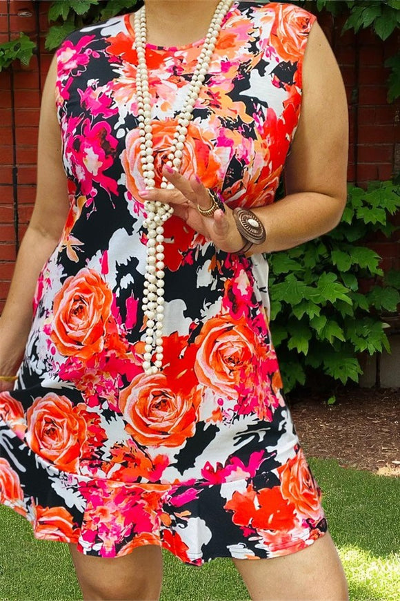 Floral multi color printed sleeveless women dress w/pockets YMY13144 (BS8