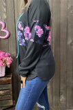 BQ15683 Floral multi color printed black solid color knitted fabric long sleeve women tops