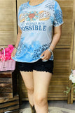 DLH0923-08 "WITH GOD ALL THINGS ARE POSSIBLE" Blue leopard printed short sleeve top