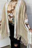 TTY11095 Beige & multi color shawl w/tassels&fringe for women knitted fabric