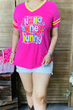 DLH8994 "Hello honey bunny" fuchsia printed short sleeve Easter women t-shirt  (GS11)