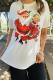 XCH15739 Santa Claus printed for Christmas holiday short sleeve women tops