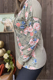 GJQ15317 Floral multi color printed w/button long sleeve outside sewing design women tops