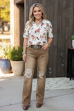 Western brown distressed straight denim jeans women's boutique pant S013 GS13