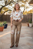 Western brown distressed straight denim jeans women's boutique pant S013 GS13