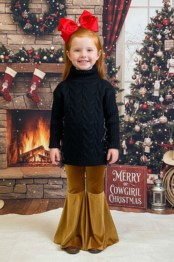 Solid color brown velvet bell bottoms girls pant DLH2538