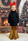 Black long sleeve girls knit sweater w/sequin fringe DLH2517 A15S3