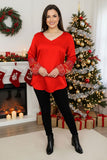 Women's blouse suppliers Red rayon long sleeve blouse w/embroidery detail SD7286 (FS11)