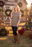 Leopard printed top w/serape multi color long raglan design sleeves women tops YMY9824 (DS7)