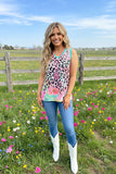 Floral & leopard printed women tank tops w/turquoise trim XCH14681 DF/DS9