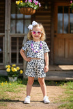 Girls boutique clothing suppliers leopard printed top & shorts 2pcs sets XCH04030 (A3S7)