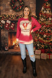 HOWDY HOLIDAYS printed  long sleeve women red top XCH13886