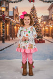 Christmas prints top pink dot legging girls sets XCH0015-21H A1S5