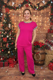 Women's clothing sets Fuchsia ribbed knitted fabric & leopard prints sets XCH16118 ES6