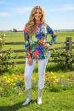 XCH15694 Multi color floral printed long sleeve women tops IF