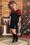 Red sequin & black short sleeve w/ruffle trim women tops BQ15090-3  ES4