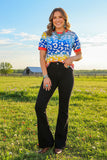 Multi color leopard printed short sleeve w/red trim women top BQ11766 (FS2)
