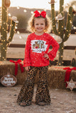 Merry Christmas y'all coral leopard printed girl set DLH0923-18