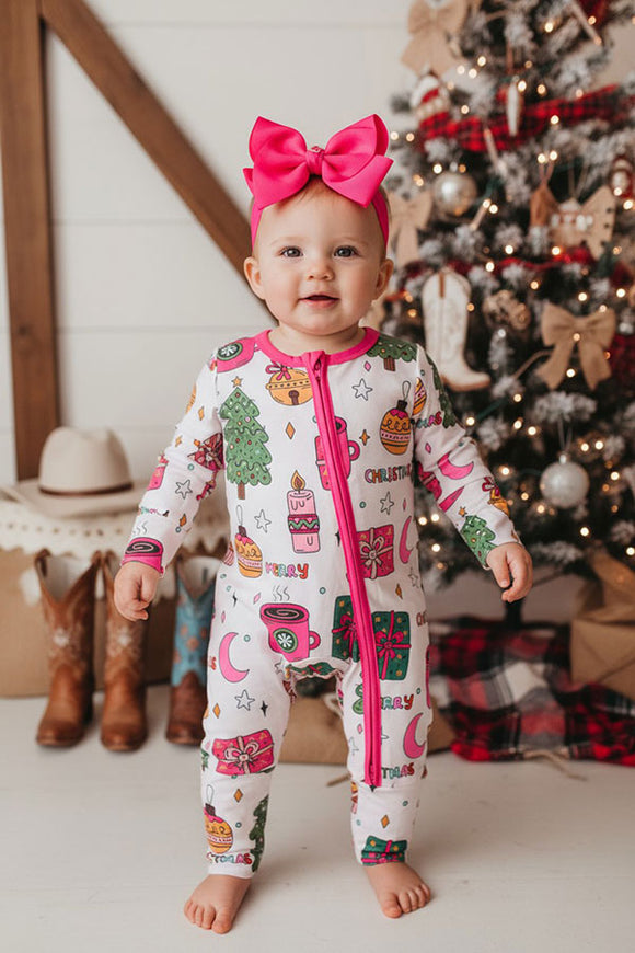 Merry Christmas printed long sleeve baby girls onesie XCH05005 A12S4
