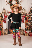 Black high-low style long sleeve top colorful leopard legging girls sets XCH04002